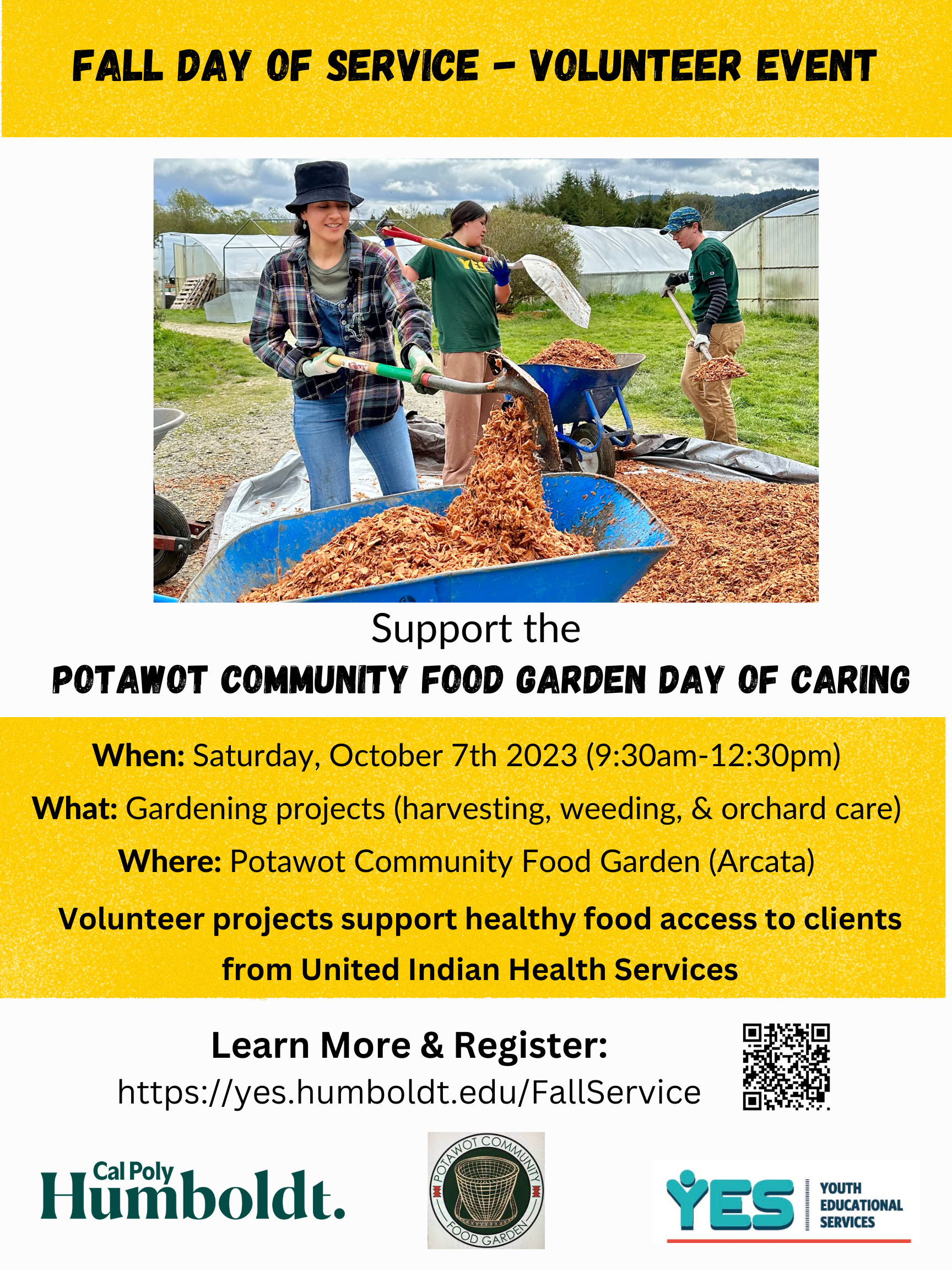 Fall Day of Service Volunteer Event. Support the Potawot Community Food Garden DAY OF CARING. 